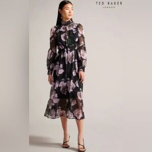 NWT Ted Baker Black and Pink Floral Long Sleeve Dress